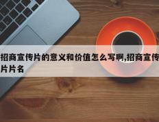 招商宣传片的意义和价值怎么写啊,招商宣传片片名