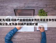 无为羽毛羽绒产业园招商宣传片项目竞争性磋商公告,无为县羽绒产业园扩建