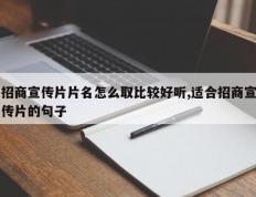 招商宣传片片名怎么取比较好听,适合招商宣传片的句子