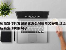 招商宣传片文案范文怎么写简单又好看,适合招商宣传片的句子