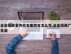 企业招商宣传片文案范文怎么写,企业招商广告语